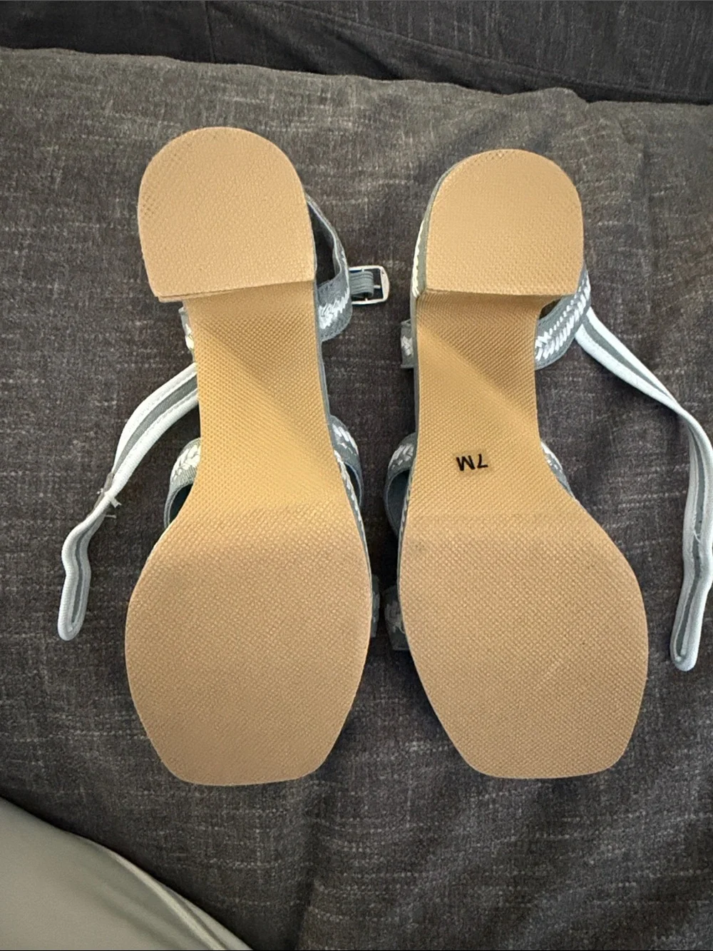 Light Blue Braided Platform Sandals with Ankle Strap